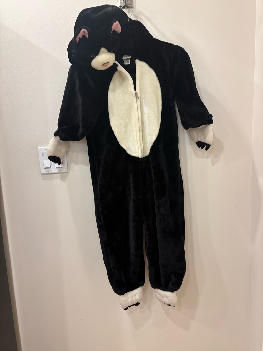 Kids Black Cat Plush One-Piece Costume with Cream Belly